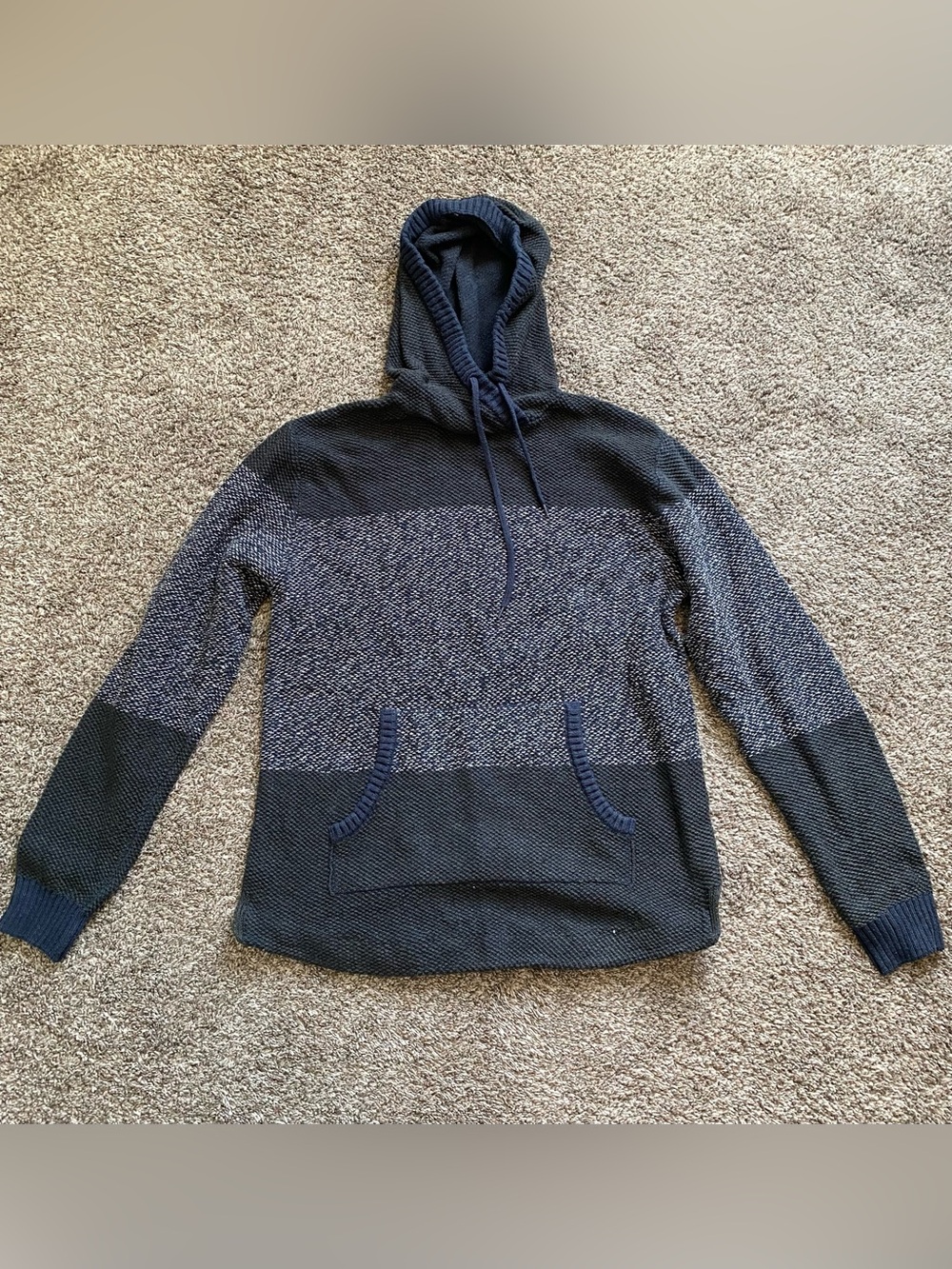 Men's Colorblock Knit Hooded Sweater - Navy